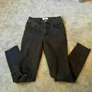 Free People Black Denim Distressed Jeans Size 27